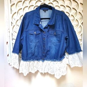 Lane Bryant Denim Jacket With Eyelet Trims Lace Up Corset Back Size 24